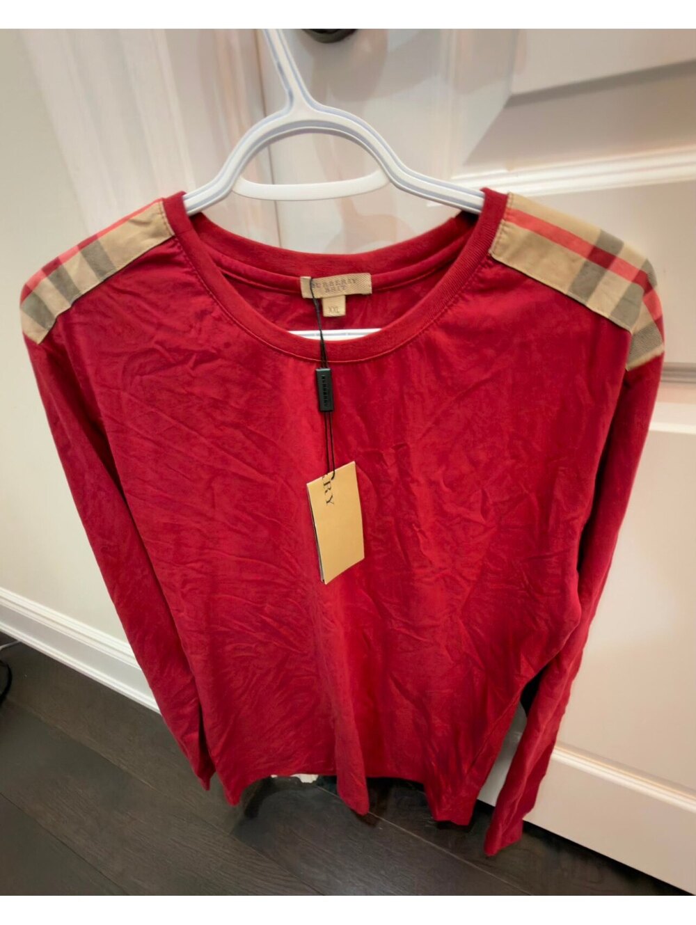 Burberry Red Cotton Long Sleeve Shirt with Signature Check T